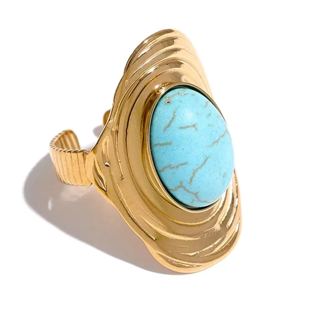 Anel Boho Ajustável Aurivana com Pedra Natural - Banhado a Ouro 18k Veliur