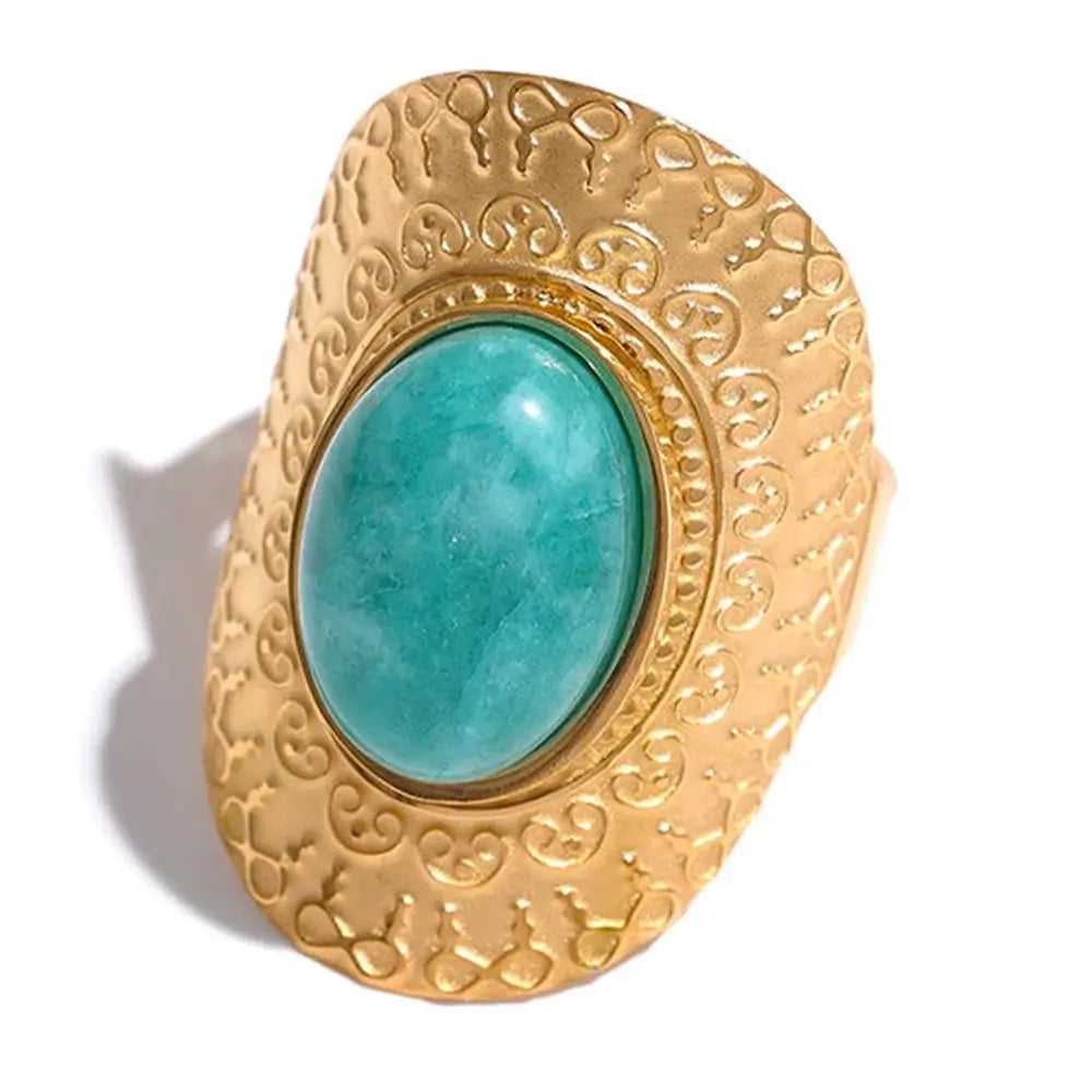 Anel Boho Ajustável Aurivana com Pedra Natural - Banhado a Ouro 18k Veliur