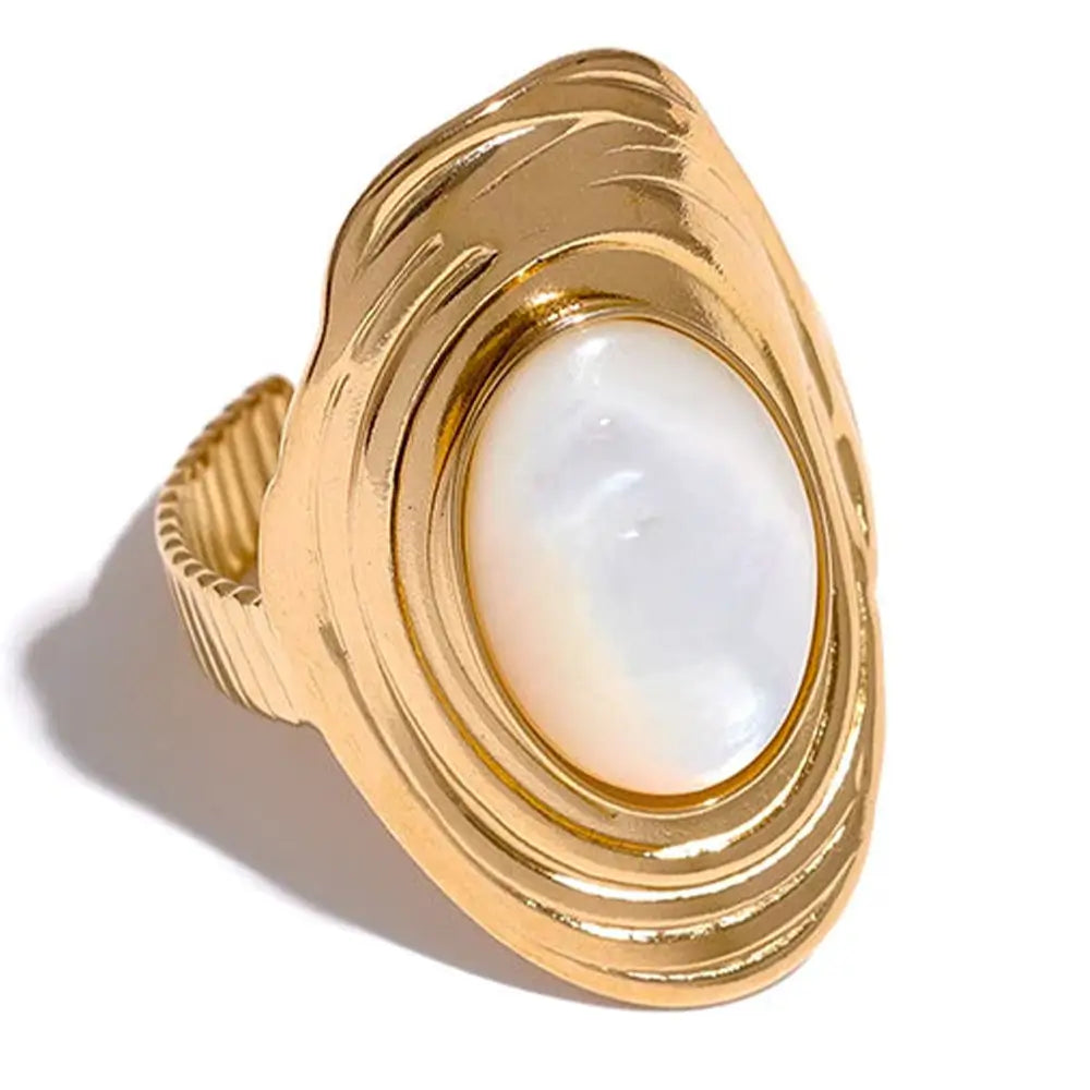 Anel Boho Ajustável Aurivana com Pedra Natural - Banhado a Ouro 18k Veliur
