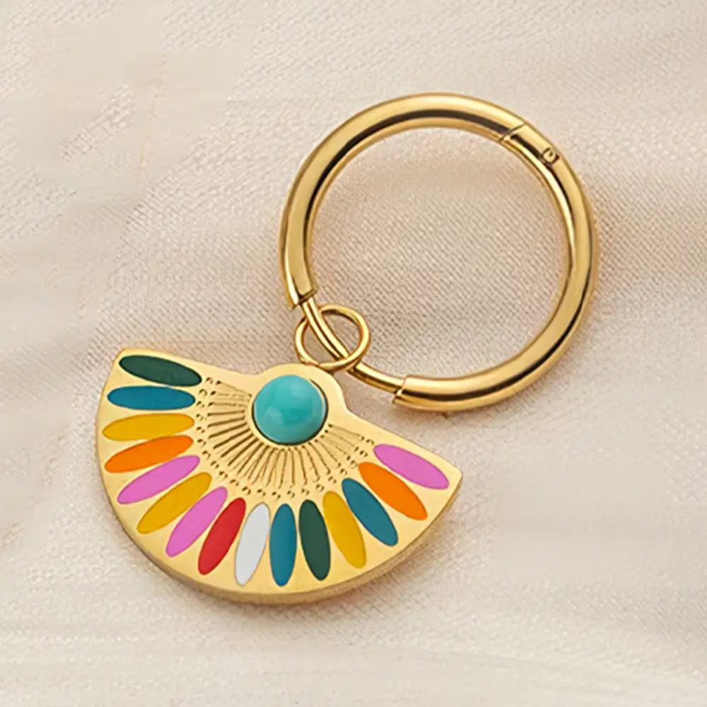 Detalhes do Brinco Feminino Argola Dourada com Pingente de Leque Élancée - Banhado a Ouro 18k