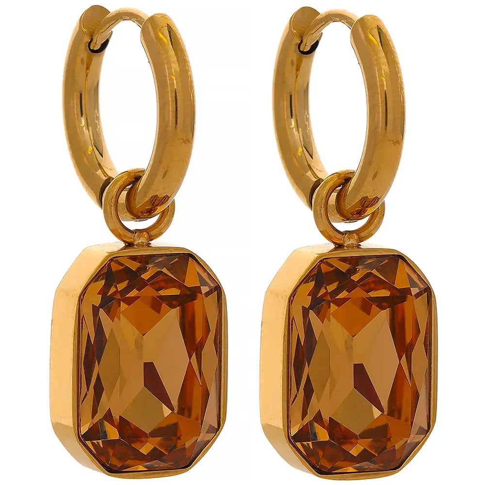 Brinco Feminino Argola Dourada com Pingente de Zircônia Corte Esmeralda Elina - Banhado a Ouro 18k