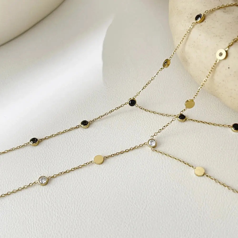 Colar em Y Liriane com Elos Pequenos e Zircônias - Banhado a Ouro 18k Veliur