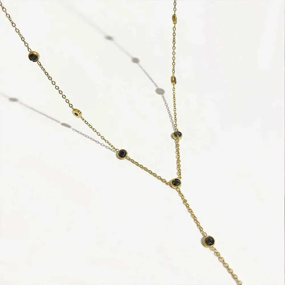 Colar em Y Liriane com Elos Pequenos e Zircônias - Banhado a Ouro 18k Veliur