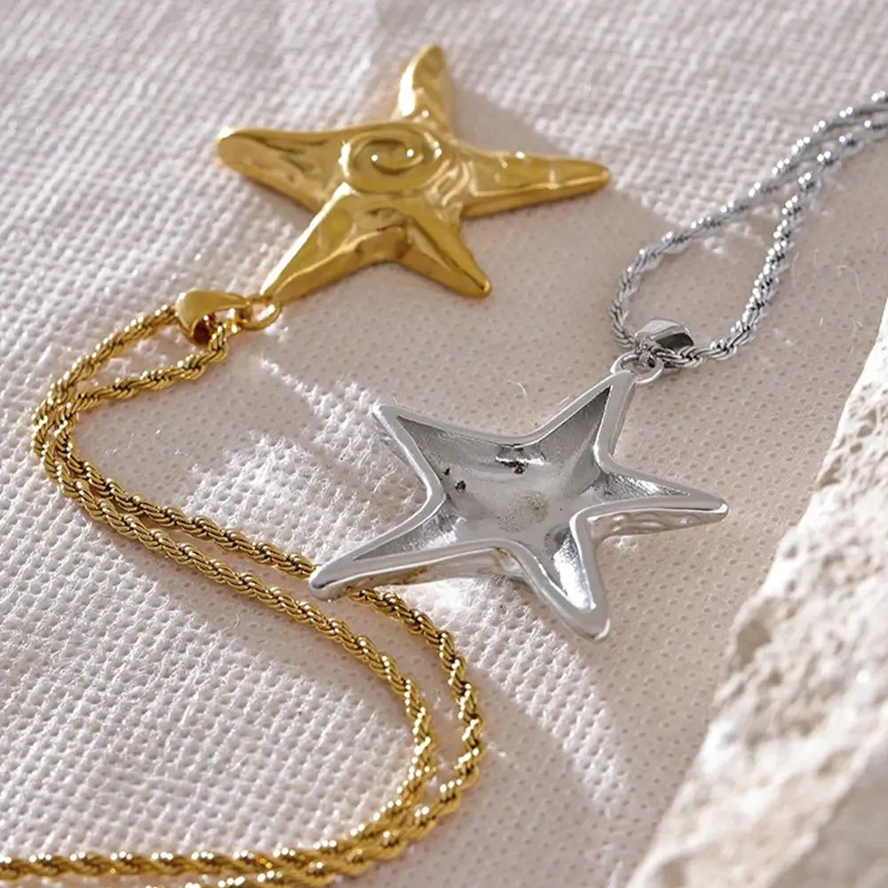 Colar Feminino Dourado Longo Cordão Baiano com Pingente Estrela do Mar Marella - Banhado a Ouro 18k