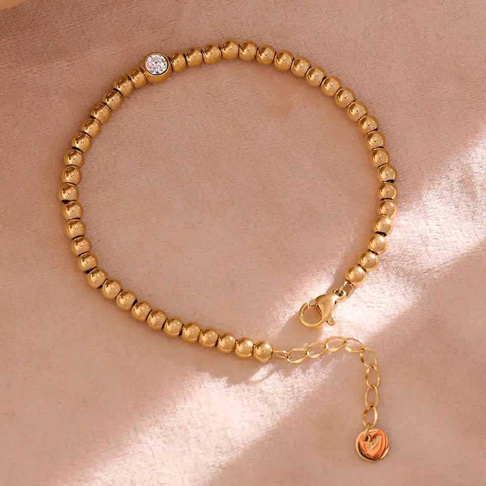 Pulseira Feminina Dourada de Contas com Zircônia Dalila - Banhada a Ouro 18k