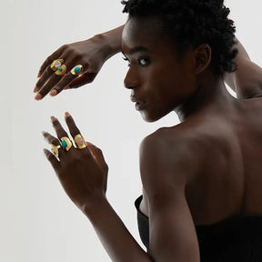 Anel Boho Ajustável Aurivana com Pedra Natural - Banhado a Ouro 18k Veliur