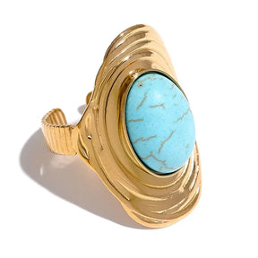 Anel Boho Ajustável Aurivana com Pedra Natural - Banhado a Ouro 18k Veliur