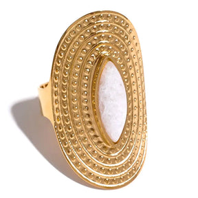 Anel Boho Ajustável Aurivana com Pedra Natural - Banhado a Ouro 18k Veliur