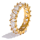 Anel Cravejado Feminino Dourado Trivana com Triângulos de Zircônia - Banhado a Ouro 18k