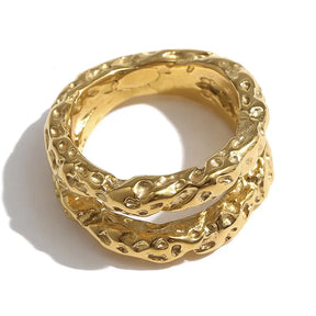 Anel Feminino Dourado Duplo Lua Lunessa - Banhado a Ouro 18k