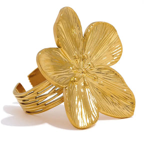Anel Feminino Dourado Flor de 5 Pétalas Ajustável Florença - Banhado  a Ouro 18k