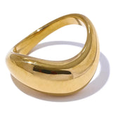 Anel Feminino Dourado Ondulado Grosso Irregular Aravena - Banhado a Ouro 18k