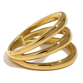 Anel Feminino Dourado Três Linhas Trielli - Banhado em Ouro 18k