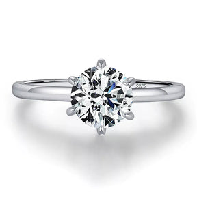 Anel Solitário em Prata 925 com Moissanite 1CT e Banho a Platina Eternalis Veliur