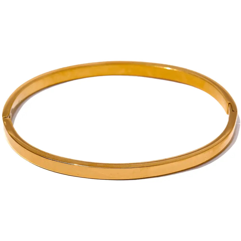 Bracelete Dourado Feminino rígido minimalista Eloah com acabamento espelhado em fundo branco
