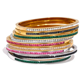 Braceletes Dourados e Pratas Femininos Elizara Cravejado com Zircônias - Banhados a Ouro e platina