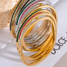 Braceletes Dourados e Pratas Femininos Elizara Cravejado com Zircônias - Banhados a ouro ou platina