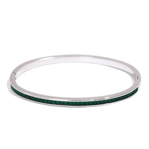 Bracelete Prata Fino Feminino Elizara Cravejado com Zircônias Verdes - Banhado a Platina