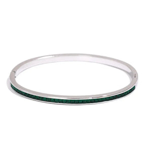 Bracelete Prata Fino Feminino Elizara Cravejado com Zircônias Verdes - Banhado a Platina