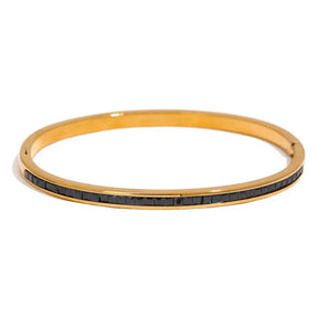 Bracelete Dourado Fino Feminino Elizara Cravejado com Zircônias Pretas - Banhado a Ouro 18k