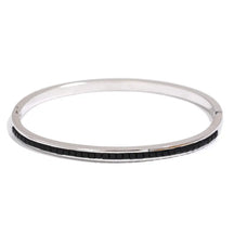 Bracelete Prata Fino Feminino Elizara Cravejado com Zircônias Pretas - Banhado a Platina