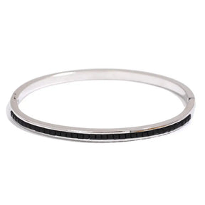 Bracelete Prata Fino Feminino Elizara Cravejado com Zircônias Pretas - Banhado a Platina