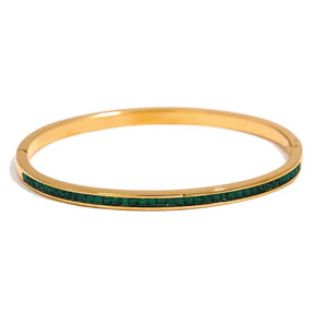 Bracelete Dourado ou Prata Fino Feminino Elizara Cravejado com Zircônias Verdes - Banhado a Ouro 18k