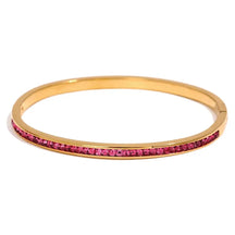 Bracelete Dourado Fino Feminino Elizara Cravejado com Zircônias Vermelhas - Banhado a Ouro 18k