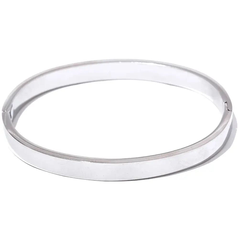 Bracelete Prata Feminino rígido clássico Eloah com acabamento espelhado em platina