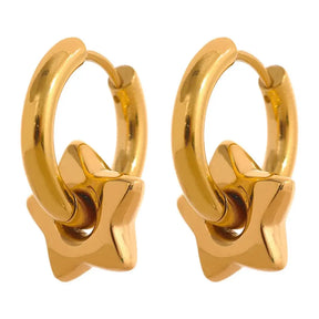 Brinco Argola Feminino Dourado com Pingente de Estrela Estelari - Banhado a Ouro 18k
