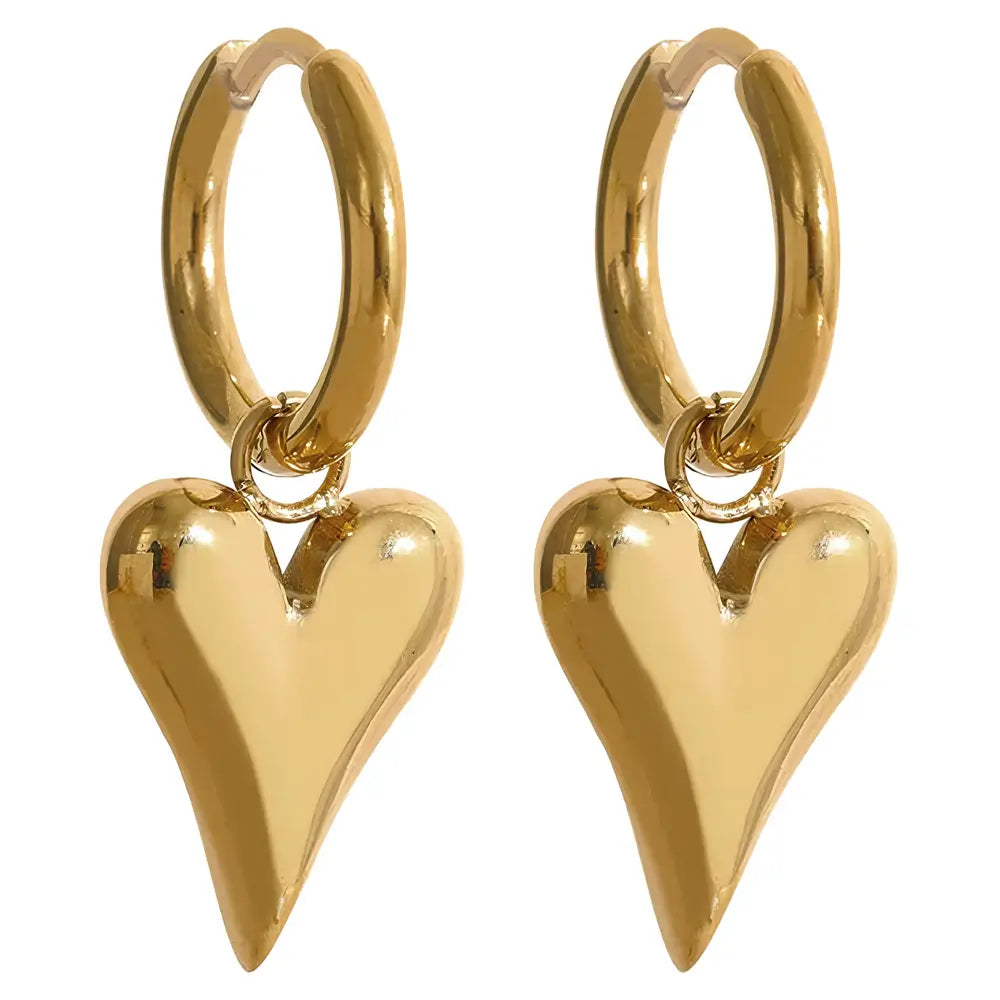 Brinco Argola Feminino Dourado com Pingente de Coração Coraelle - Banhado a Ouro 18k