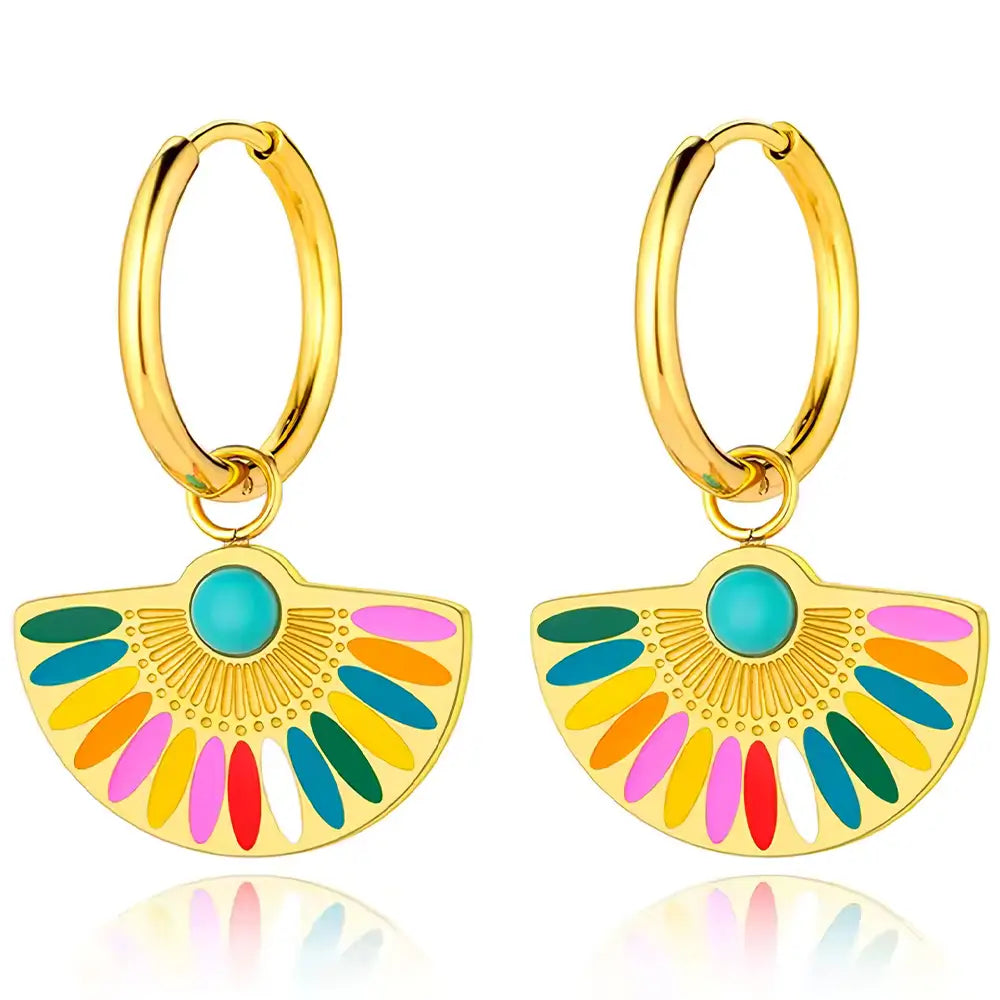 Brinco Feminino Argola Dourada com Pingente de Leque Élancée - Banhado a Ouro 18k