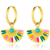 Brinco Feminino Argola Dourada com Pingente de Leque Élancée - Banhado a Ouro 18k