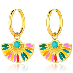 Brinco Feminino Argola Dourada com Pingente de Leque Élancée - Banhado a Ouro 18k