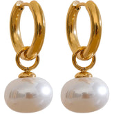 Brinco Feminino Argola Dourada com Pingente de Pérola Aurielle - Banhado a Ouro 18k