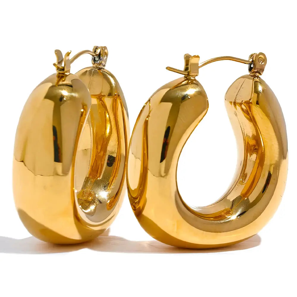 Brinco Feminino Argola Dourada Grossa Chunky Véria - Banhado a Ouro 18k