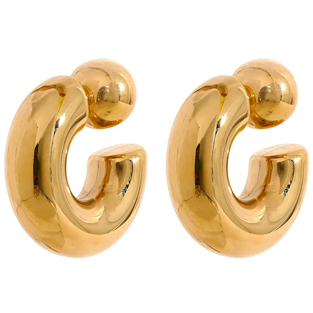 Brinco Feminino Argola Dourada Grossa Tipo C Thessa - Banhado a Ouro 18k