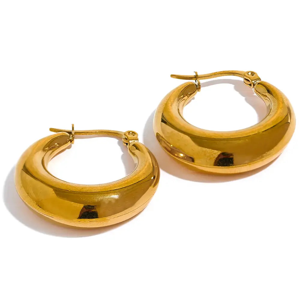 Brinco Feminino Argola Dourada Larga Meia Lua Selene - Banhado a Ouro 18k