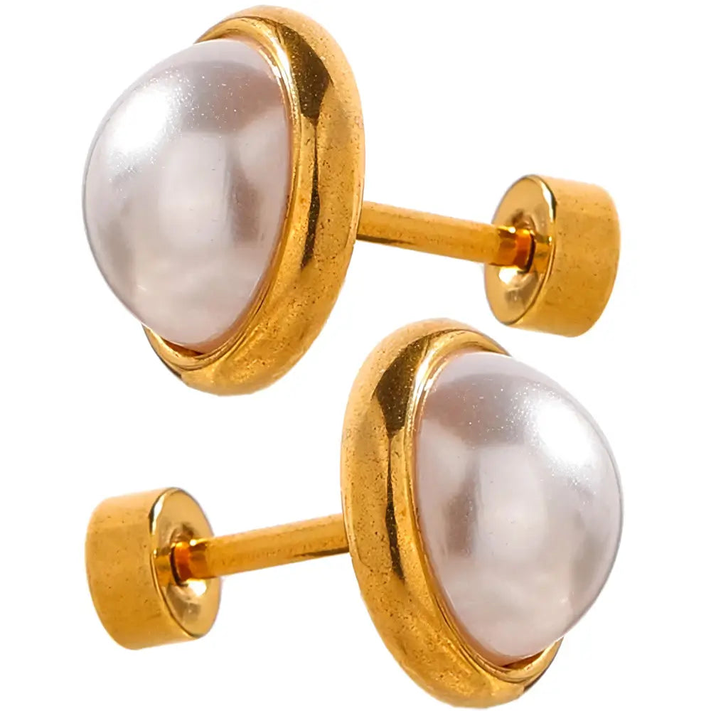 Brinco Feminino de Pérola Simulada Dourado Elise - Banhado a Ouro 18k