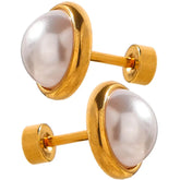 Brinco Feminino de Pérola Simulada Dourado Elise - Banhado a Ouro 18k