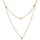 Colar Feminino Dourado duplo ponto de luz com zircônia Liora, destaque para o brilho das pedras em fundo branco