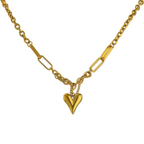 Colar Feminino Dourado Elos Mistos com Pingente de Coração Stellara - Banhado a Ouro 18k