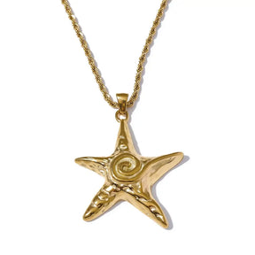 Colar Feminino Dourado Longo Cordão Baiano com Pingente Estrela do Mar Marella - Banhado a Ouro 18k
