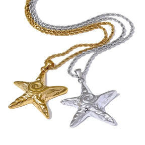 Colar Feminino Dourado Longo Cordão Baiano com Pingente Estrela do Mar Marella - Banhado a Ouro 18k