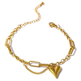 Pulseira Dourada Feminina de Elos com Pingente de Coração Eloria – Banhada a Ouro 18k