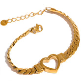 Pulseira Feminina Dourada Corrente Cubana Coração Amélie - Banhada a Ouro 18k