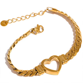 Pulseira Feminina Dourada Corrente Cubana Coração Amélie - Banhada a Ouro 18k