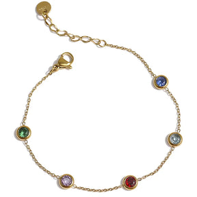 Pulseira Feminina Dourada de Elos e Zircônias Tingidas Mirella - Banhada a Ouro 18k